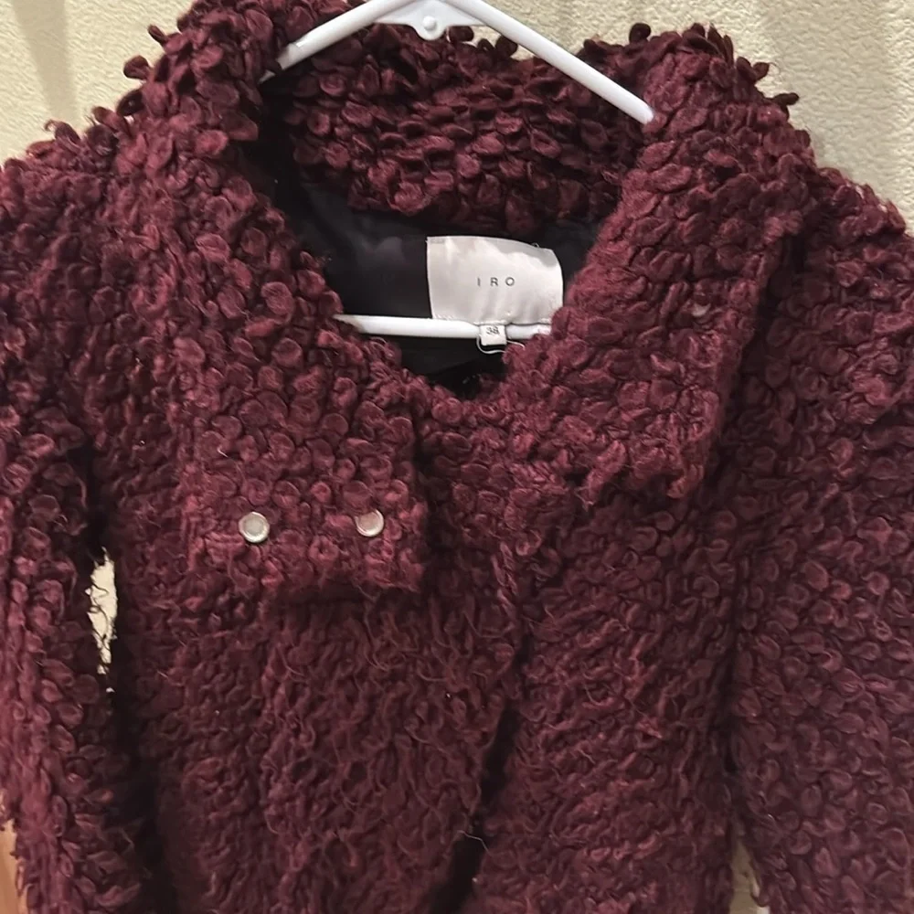 NWOT IRO Cathy woman's maroon fuzzy jacket
